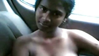 My dark skin young Indian girlfriend in my car naked