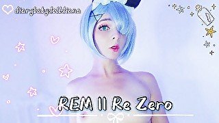 REM gently and quietly masturbates with a PINK DILDO  COSPLAY レム  Re Zero