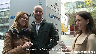 Amateur Czech couples exchange partners in public for cash