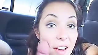 Nice looking girlfriend gives a blowjob to her boyfriend on a roadtrip