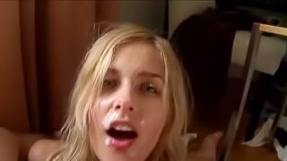 Hot blonde teen licking her BF's cock and cum