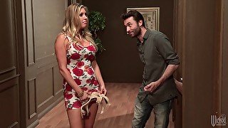 Balls deep fucking after a dinner with cum in mouth for Samantha Saint