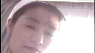 Doggystyle fucked Asian takes cum on her face