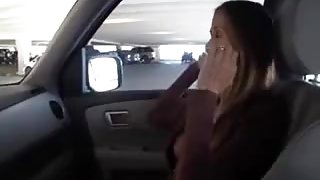 Hot busty wife handjob in a car