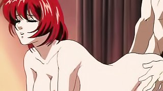 Redhead Japanese anime cutie rides a cock while kissing her boyfriend