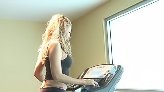 A couple works out together then fucks in their home gym