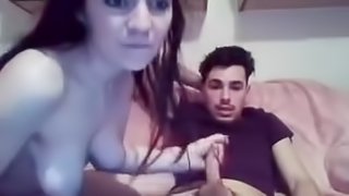 Hot brunette girl with suckable titties works a dick