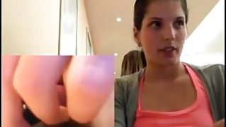 Horny college girl masturbating in a restaurant