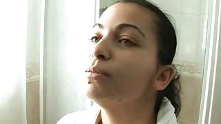 Exotic brunette enjoys her first porn-fucking on camera