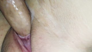 Young British MILF takes massive creampie Close Up