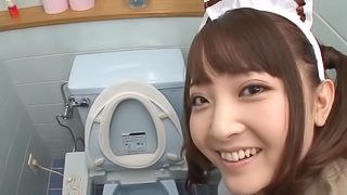 Asian Pornstar Giving Her Guy A Blowjob In The Toilet