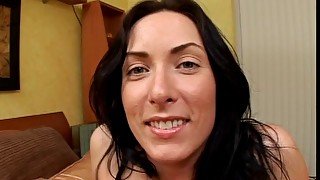 Cum in pretty mouth for sexy brunette Katrina Isis after sex