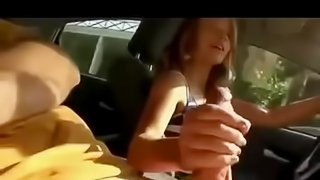 Hot blonde driver handjob and blowjob and sex in car