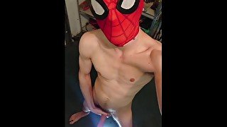 Solo Spider-Man cosplay fun and TWO cumshots