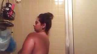 Showering big tits w/ scrub part 3