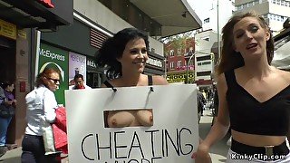 Cheating bitch in public lezdom