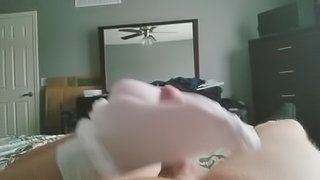 Wife gives footjob in white frilly ankle socks