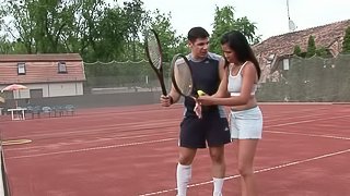 Sexy tennis players share their coach in the shower