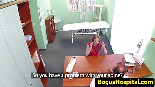 Smalltitted patient jerking off doctor
