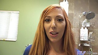 Eye catching redhead MILF Lauren Phillips is happy to give a nice blowjob