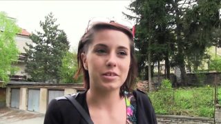 Czech student with huge tits outdoor in public