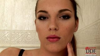 Winding up this sperm-coaxing week is Domenica! She's in a bathroom, although the shower is her choice of posing spot. We first see her in a very fetching black-and-gray bra. Domenica, from the Czech Republic, stands 5'8ÃÂ¯12 and has a fanta