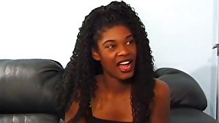 Ebony cutie Honey Love takes a long white dick in her pussy