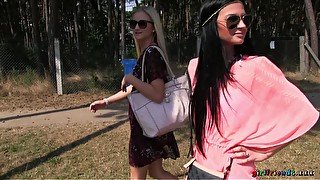 Kinky lesbian outdoors sex with sexy models Keira and Michelle Louie