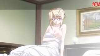 Anime chick wakes up in the morning and puts her bathrobe on