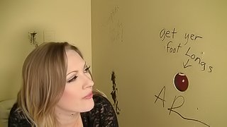 Hardcore blowjob in a toilet for this amazing bombshell