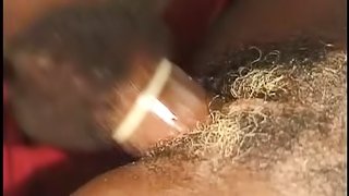 Black slut gets her hairy pussy licked and jammed hard