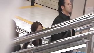Street sharking of a sweet Japanese girl in a grey skirt