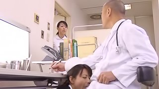 Naughty japanese nurse gives a blowjob and does it all.