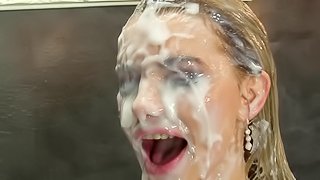 Fucking an artificial cock that covers her in a gallon of cum