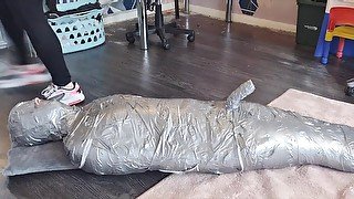 Hot Domme mumified client! - BDSM, Bondage, Duct tape, Fetish, Domme, Findom, Femdom