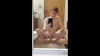 Twink ride big dildo as practice before he shower Hot!