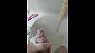 Scrubbing my cock with loads of suds