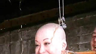 Kumimonsters asian bondage in feather and tar humiliation of bald japanese bdsm babe