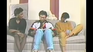 Old school interracial threesome with two ebony chicks