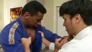 Karate practice turns naughty as two hotties have anal sex