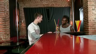 Black poofter and a twink enjoy some naughty banging in a bar