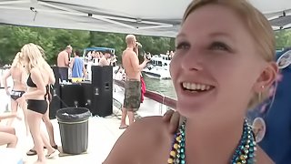 Boat party girls get beads for flashing their amateur tits