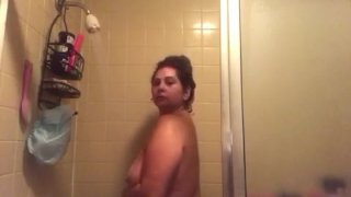 Showering big tits w/ scrub part 3