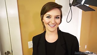 Big boobs teen strips and fingers her pussy on casting couch