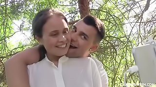 Petite teen fucked in bushes