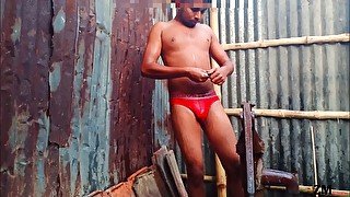 Desi Gay Boy's Open Bathroom Masturbation  Show full Body on Outdoor  Zm Productions