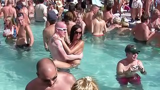 Crazy pool party transforms into flasher's show in reality clip
