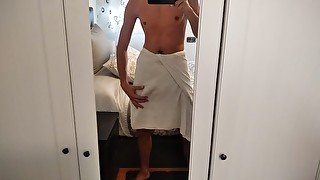 COLLEGE, gets out of the SHOWER and moves his BIG FLACITY penis