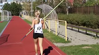 Track star Aussie hottie gets naked and rubs her pussy after practice