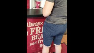 Step son trapped dick into step mom short pants while fucking in a coffee shop 